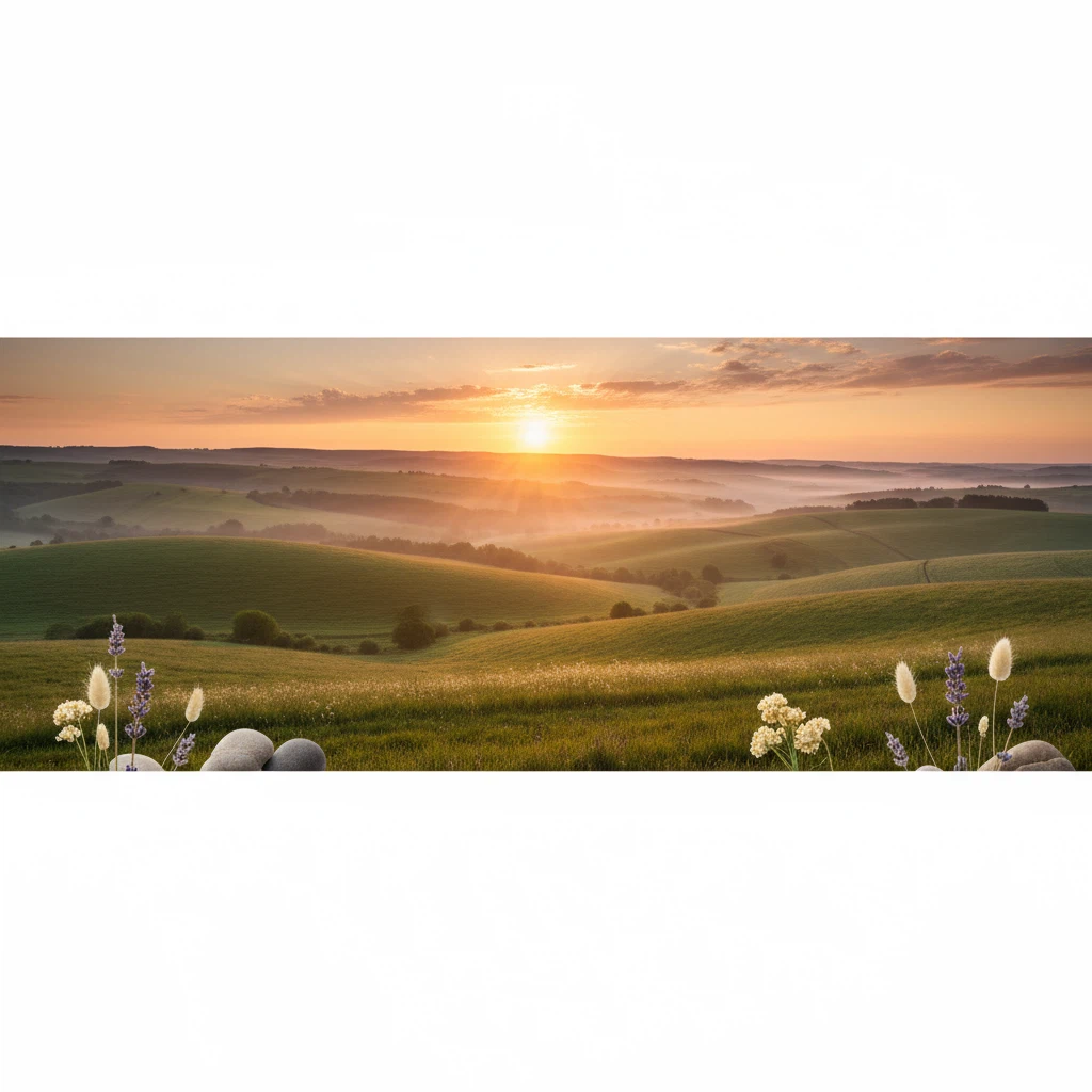 Serene sunrise over rolling hills - the feeling of an energised, positive start to the day