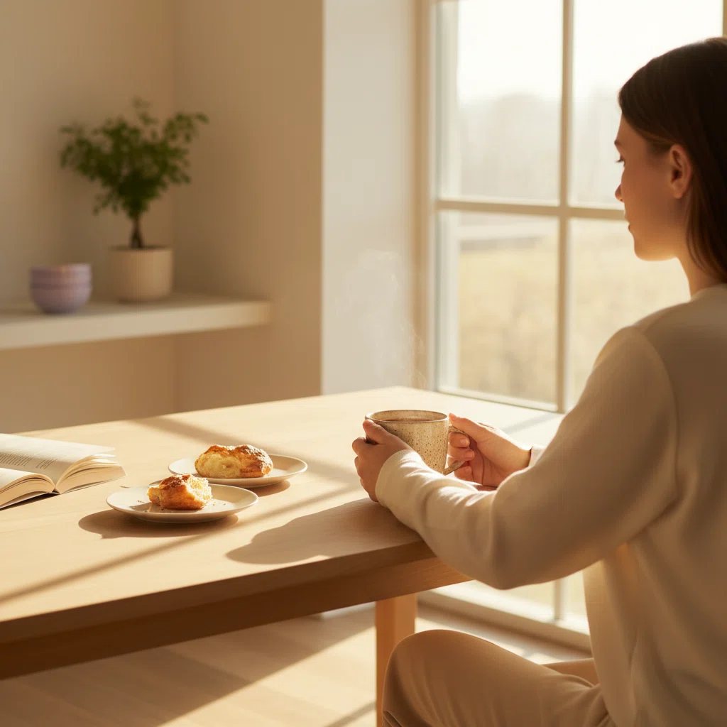 Anonymous wellness writer with a warm mug of coffee - representing everyday lifestyle journalism